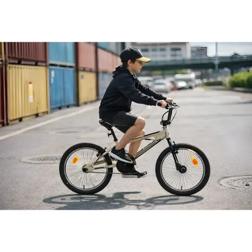 Bicicletta Freestyle 20" Nero Beige per Bambini Ragazzi Acciaio Hi-Ten