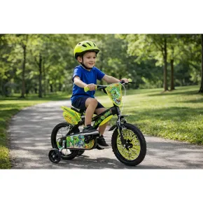 Bicicletta Rotelle per Bambini 16" Dinosaur T-Rex Nero Doppio Freno 2