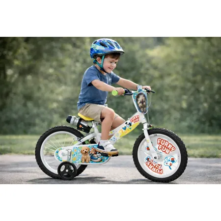 Bicicletta Rotelle per Bambini 16" Furry Fun Bianco Porta Borraccia