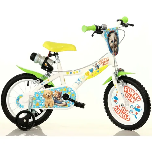 Bicicletta Rotelle per Bambini 16" Furry Fun Bianco Porta Borraccia