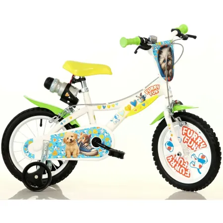 Bicicletta Rotelle per Bambini 16" Furry Fun Bianco Porta Borraccia