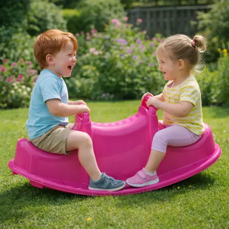 Dondolo per Bambini 3 Posti Plastica Rosa con Maniglie Resistenti
