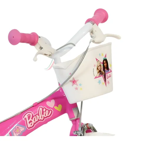 Bicicletta Rotelle Barbie 14" per Bambini Rosa con Cestino Seggiolino