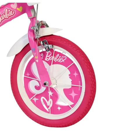 Bicicletta Rotelle Barbie 14" per Bambini Rosa con Cestino Seggiolino