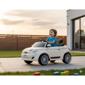 Auto Elettrica per Bambini Fiat 500 12V Bianco Telecomando e Fari LED 2