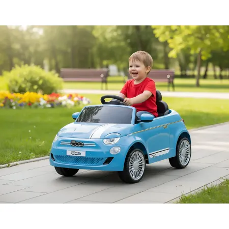 Auto Elettrica per Bambini Fiat 500 12V Blu Telecomando e Fari LED