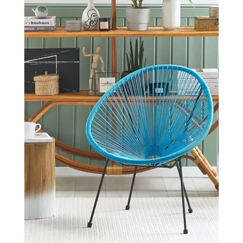 Poltrona da Esterno Intreccio Effetto Rattan Struttura Acciaio Azzurro