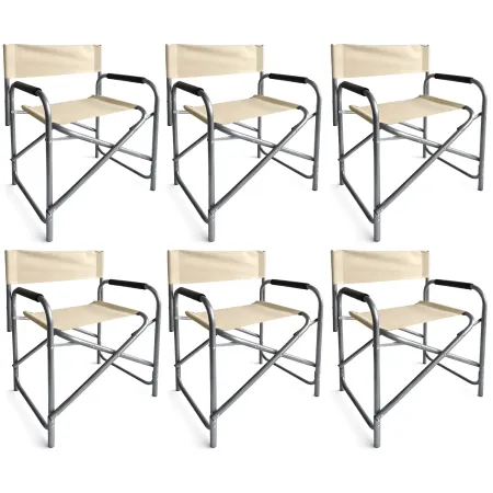 Set 6 Sedie da Regista Pieghevoli Beige Struttura Alluminio da Esterno