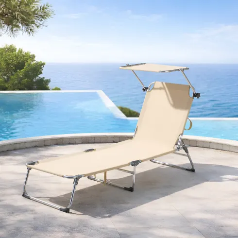 Set 2 Lettini Prendisole da Giardino Mare Pieghevoli Alluminio Beige