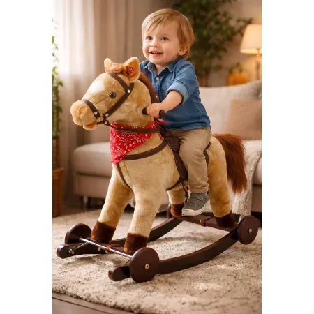 Cavallo a Dondolo per Bambini Giocattolo Cavalcabile con Ruote 2+