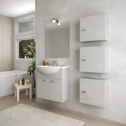 Pensile Bagno Sospeso Cubo 45x45 Rovere Grigio Reversibile Salvaspazio