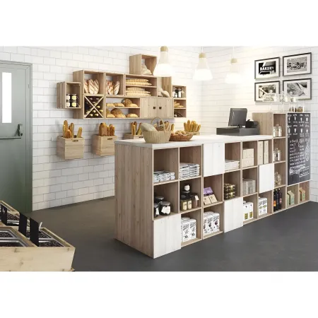 Scaffale Libreria Cubo 4 Piani Componibile in Legno Pino 33x36x140 cm