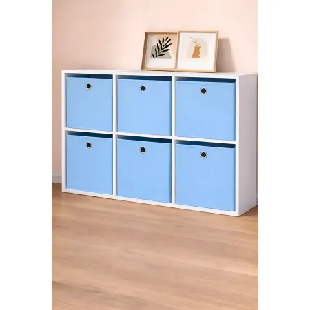 Cubo Portaoggetti Pieghevole 27x27x28 cm Salvaspazio Tessuto Azzurro