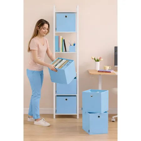 Cubo Portaoggetti Pieghevole 27x27x28 cm Salvaspazio Tessuto Azzurro