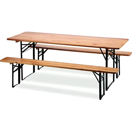 Set Birreria Tavolo 80x220 da Esterno in Legno con 2 Panche Pieghevole