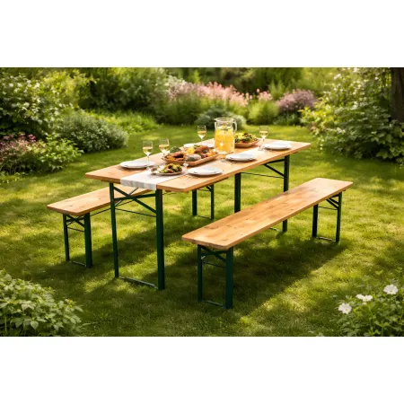 Set Birreria Tavolo 80x220 da Esterno in Legno con 2 Panche Pieghevole