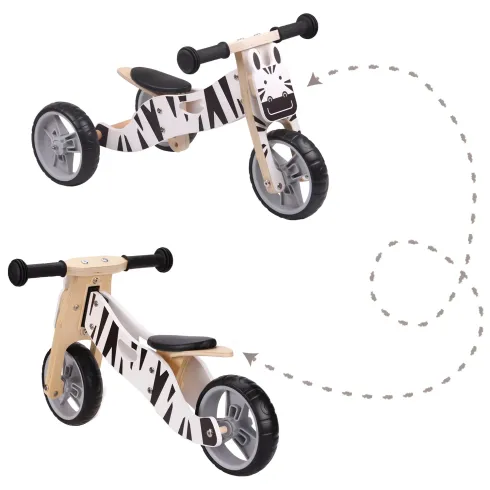 Minibike 2 in 1 Zebra in Legno per Bambini 18–36 Mesi Bici Equilibrio