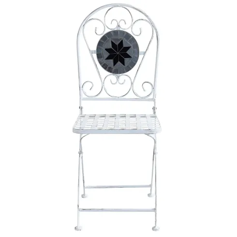 Set Tavolo 60x72 cm 2 Sedie Metallo Bianco Antico Mosaico da Esterno