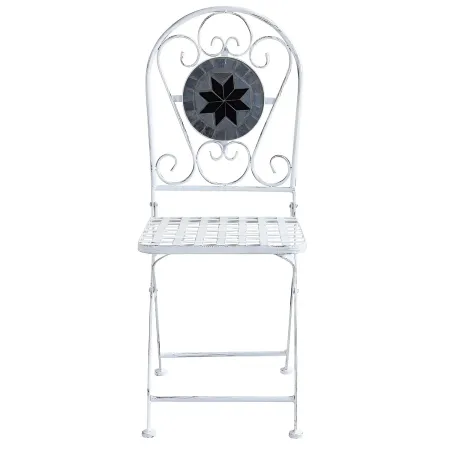Set Tavolo 60x72 cm 2 Sedie Metallo Bianco Antico Mosaico da Esterno