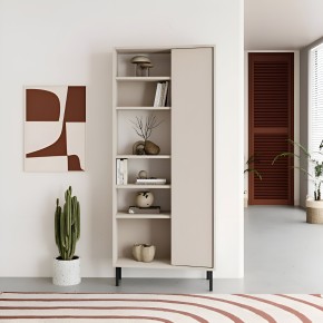 Libreria 6 Ripiani 1 Anta Battente Curva Beige Moderna Salvaspazio 2
