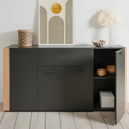 Madia Soggiorno Moderna 4 Ante 1 Cassetto Credenza Rovere Antracite