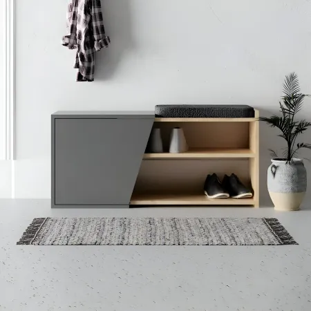 Panca Scarpiera Ingresso Seduta Imbottita Rovere Antracite Salvaspazio