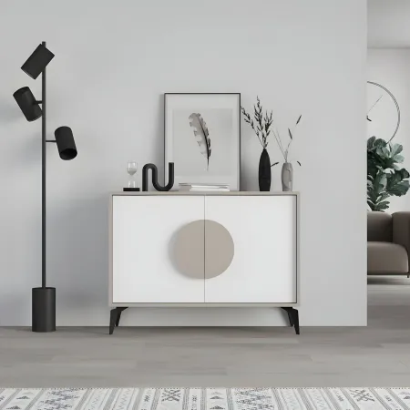 Madia Soggiorno Moderna 110 cm Tortora Ante Bianco Piedini Salvaspazio