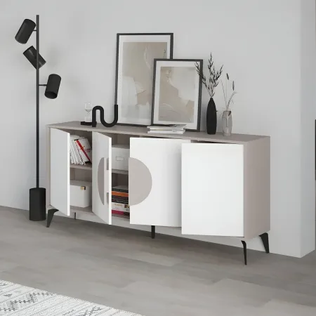 Madia Soggiorno Moderna 180 cm 4 Ante Bianco Tortora Moderno Piedini
