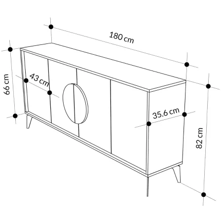 Madia Soggiorno Moderna 180 cm 4 Ante Bianco Nero Effetto Marmo Moderno