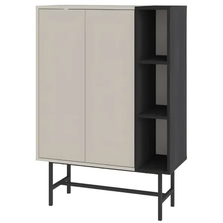 Mobile Soggiorno Moderno Alto con 2 Ante Beige Nero 3 Vani a Giorno