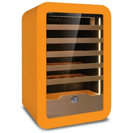 Cantinetta Vino 36 Bottiglie 5 Ripiani in Legno Classe G Arancione LED