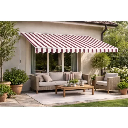 Tenda da Sole 400x250 Rigata Bordeaux Crema Barra Quadra Avvolgibile