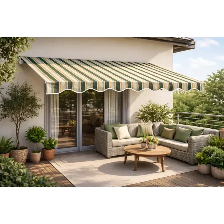 Tenda da Sole 400x250 Rigata Verde Bianco Barra Quadra Avvolgibile