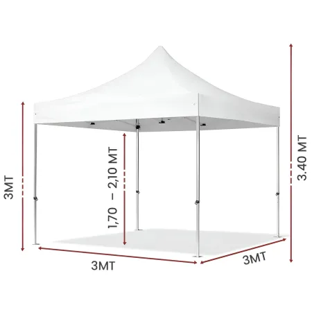 Gazebo da Giardino 3x3 Fisarmonica Altezza Regolabile Bianco Sacca