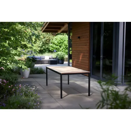 Tavolo da Giardino 159x95 cm Grafite Rettangolare Effetto Legno Metallo