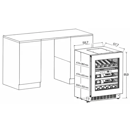Cantinetta Vino a Incasso 36 Bottiglie Ventilata Classe F Inox LED