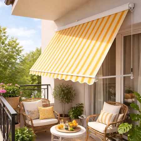 Tenda da Sole a Caduta 250x250 Rigato Giallo Bianco Cassonata da Esterno