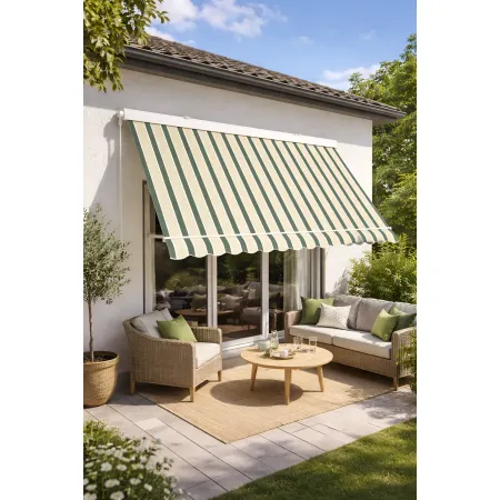 Tenda da Sole a Caduta con Bracci 250x250 Riga Verde Cassonata