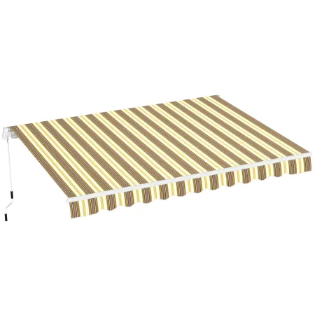 Tenda da Sole 400x300 Rigato Beige a Barra Quadra Avvolgibile Esterno