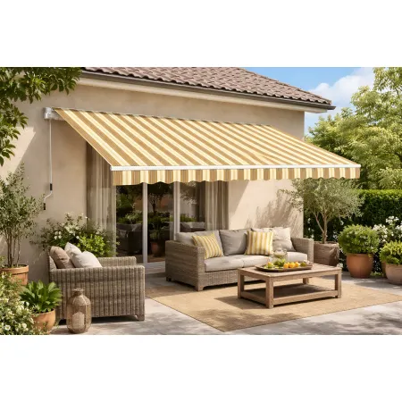 Tenda da Sole 200x150 Rigato Beige a Barra Quadra Avvolgibile Esterno