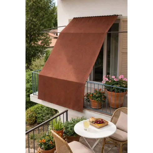 Tenda da Sole Cotone 140x350 Marrone Lavabile Anelli Ganci Sacchetto
