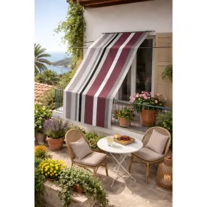 Tenda da Sole Cotone 140x350 Multiriga Marrone Lavabile Anelli Ganci 2