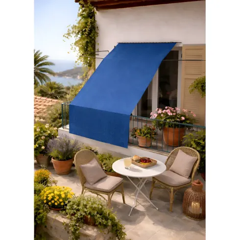 Tenda da Sole Cotone 140x300 Blu Lavabile Anelli Ganci Sacchetto