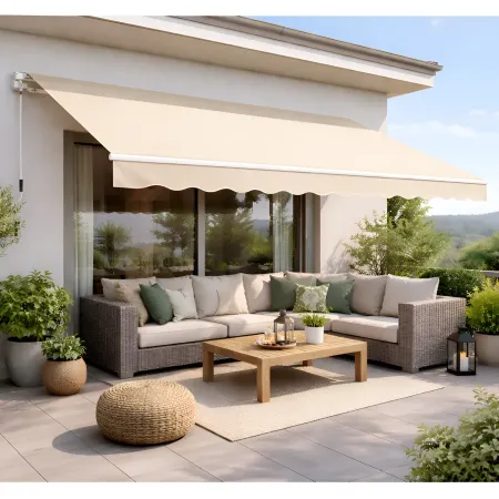 Tenda da Sole 400x250 Beige a Barra Quadra Avvolgibile da Esterno
