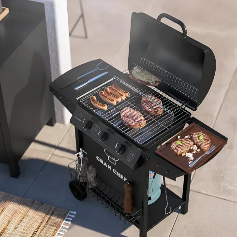 Barbecue a Gas da Esterno 107x55x95,5H cm a 3 Fuochi Acciaio Nero