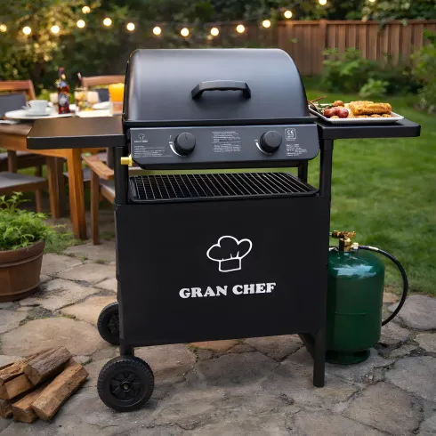 Barbecue a Gas da Esterno 104x49x100H cm a 2 Fuochi Acciaio Nero
