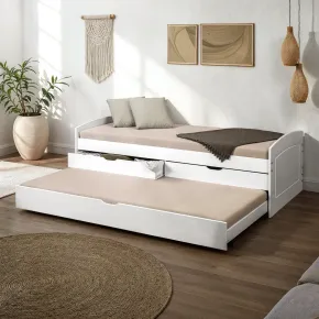 Struttura 2 Letti singoli 90x200 cm Bianco con Cassetti 2