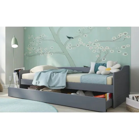 Letto Singolo 90x200 Salvaspazio Struttura Grigio con Cassettone Estraibile