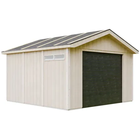 Garage in Legno 368x354 cm Rosso a Pannelli Box con Porta Elettrica