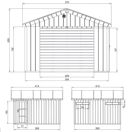 Garage in Legno 368x354 cm Grigio a Pannelli Box con Porta Elettrica